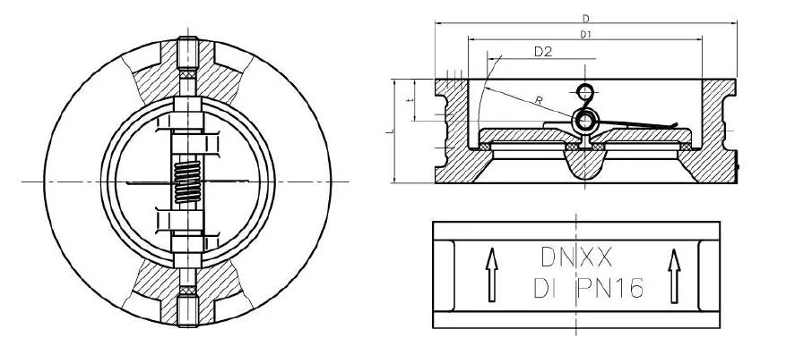 Stainless Steel Double Disc Non Return Wafer Butterfly Check Valve