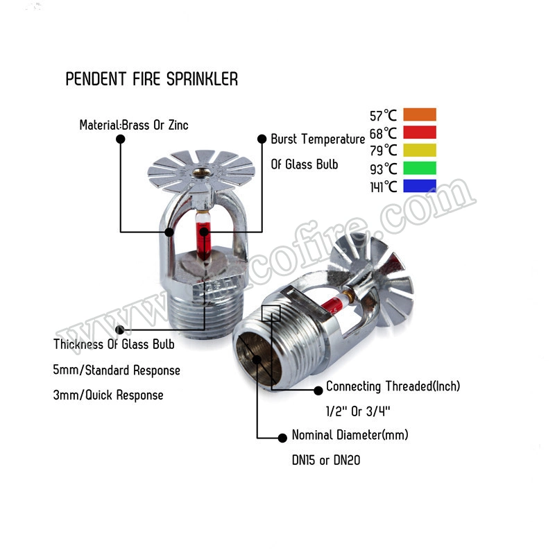 68 Celsius Degree 1/2 Inch Pendent Type Fire Sprinkler