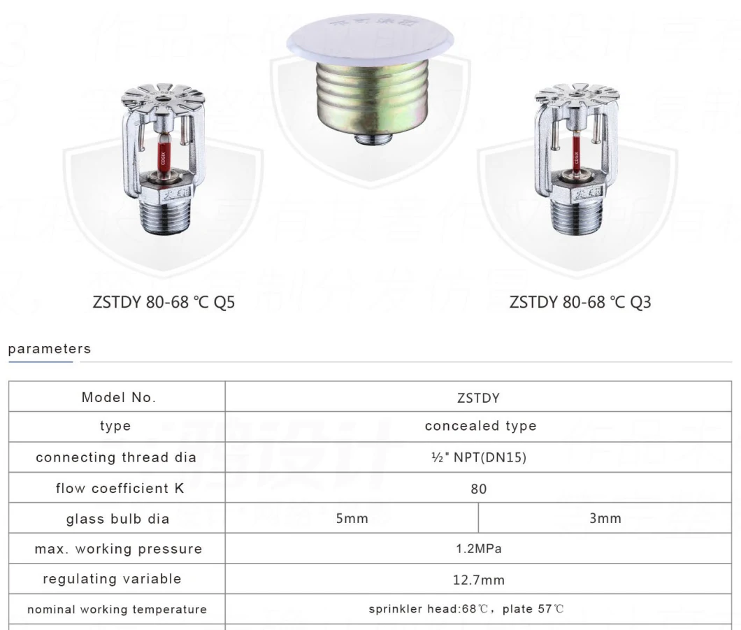 DN15 1/2inches Full Brass Quick Response 68 Degrees Concealed Type Esfr Fire Sprinkler